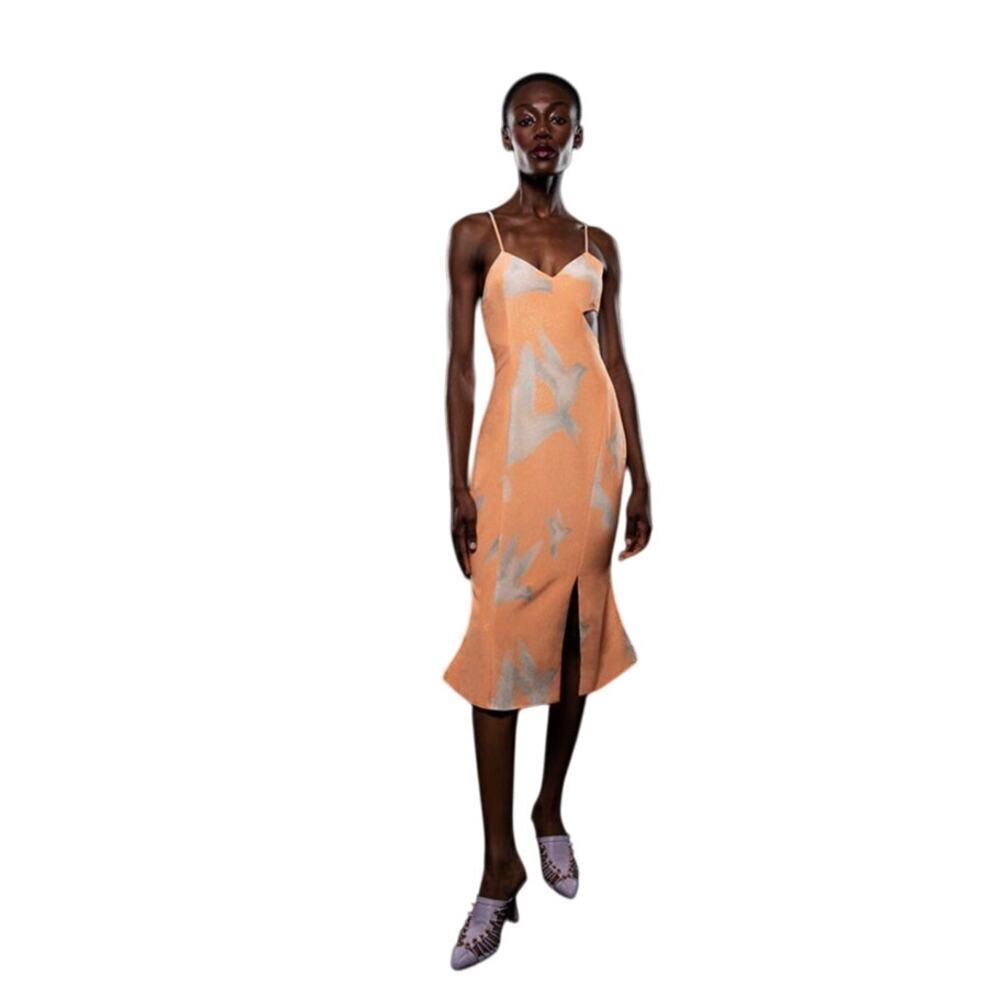 Vivienne Hu ladies midi metallic sparkle dress Apricot/Gray Size 4 Wedding party